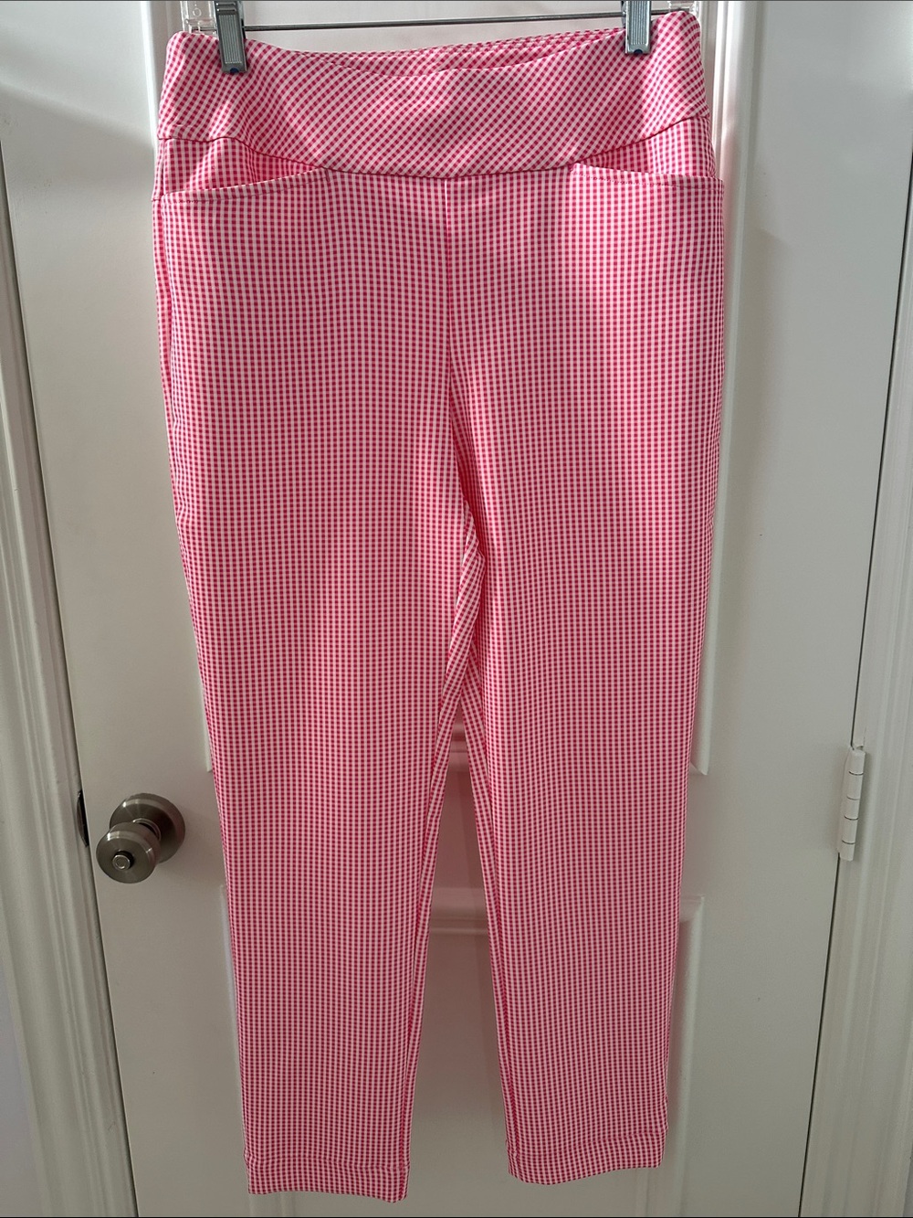 Pink Gingham Slim Ponte Pants. Never worn.